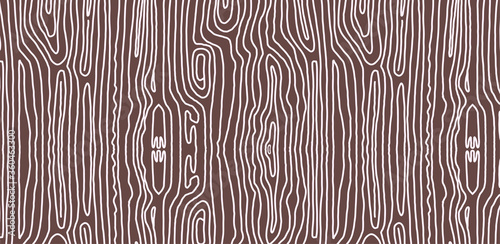 Vector illustration with wood texture. Vector background texture wood white on a brown background. Seamless endless horizontal background. Abstract curve lines doodle lines.