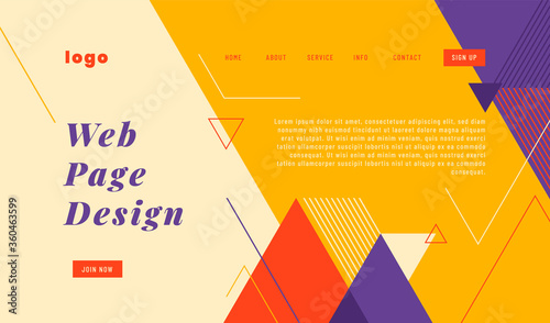 Web page template design in abstract style with triangles. Vector illustration.