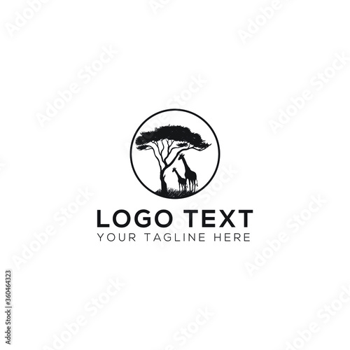 Stunning-Sand-Dunes-And-Deserts-And-Acacia-Trees-And-Wildlife-Logo-Design Black And White