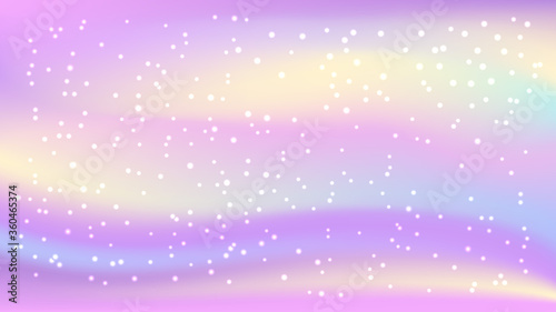 Rainbow pastel background with snow flakes. Tender unicorn fantasy pattern. Abstract vector illustration