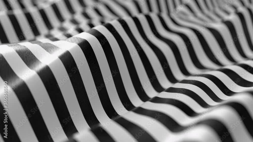 Abstract black and white striped cloth background. 4K minimalistic b&w liquid shape 3D animation. Seamless loop background. 
