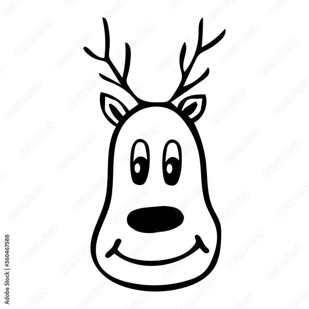 Head of deer Rudolf smiling, isolated simple hand drawn vector illustration in doodle style Head of deer Rudolf smiling, isolated simple hand drawn vector illustration in doodle style