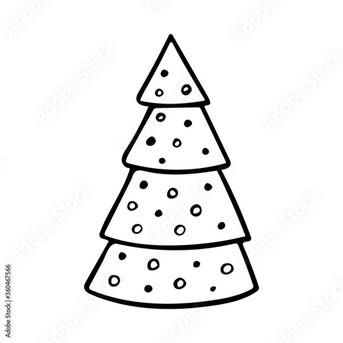 Christmas tree, isolated simple hand drawn vector illustration in doodle style