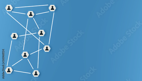 Abstract teamwork, network and community concept on a blue background