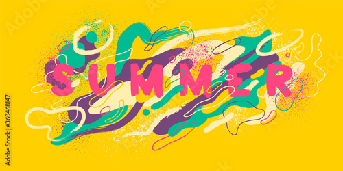 Colorful abstract summer background design, with liquid and splattered shapes. Vector illustration.