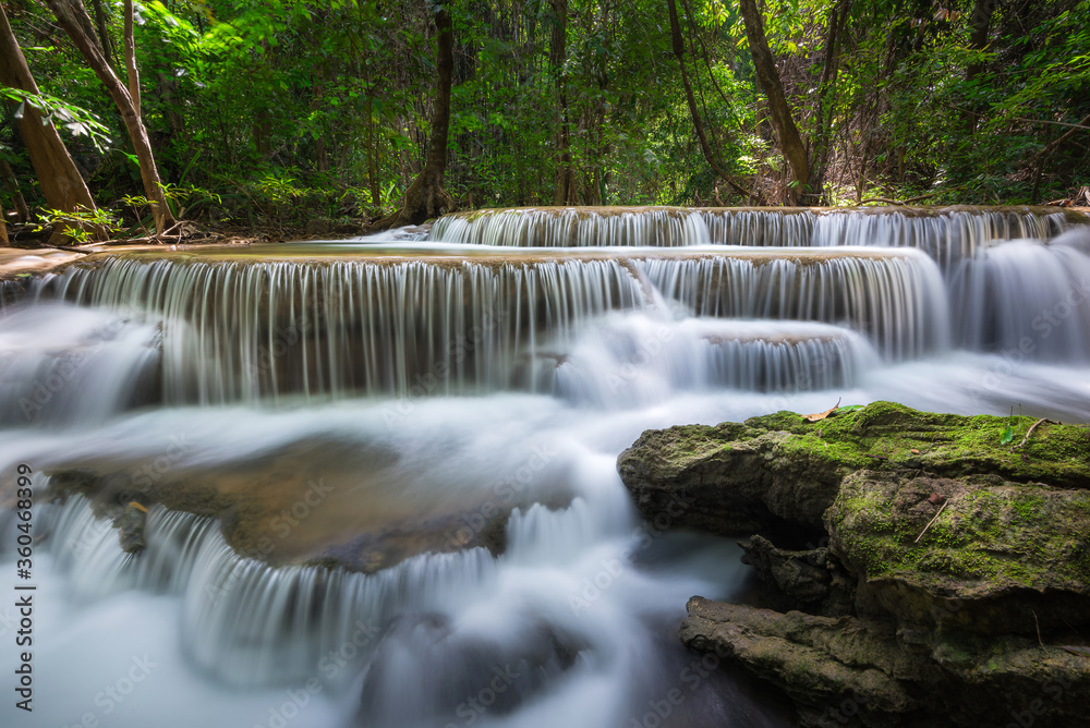 Huay Mae Khamin waterfall in tropical forest, Thailand	