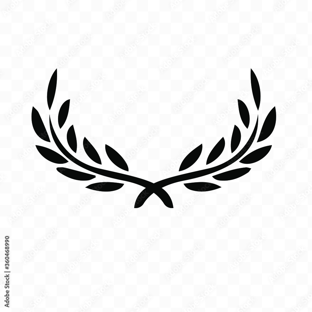 Symbol of victory, Branches of olives, laurel, wreath, awards, roman, victory, crown, winner, ornate flat silhouette object for design isolate on white background.