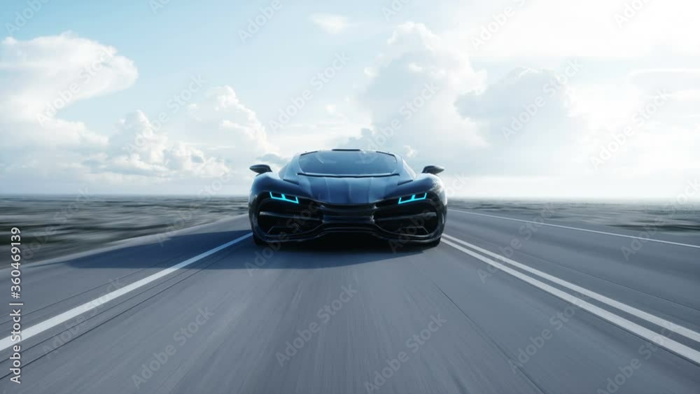 black futuristic electric car on highway in desert. Very fast driving. Concept of future. Loopable. footage. Realistic 4k animation. black futuristic electric car on highway in desert. Very fast driving. Concept of future. Loopable. footage. Realistic 4k animation.