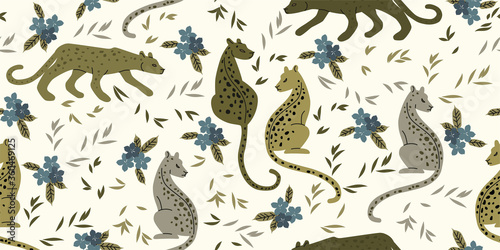 Seamless vector pattern with leopards for your projects