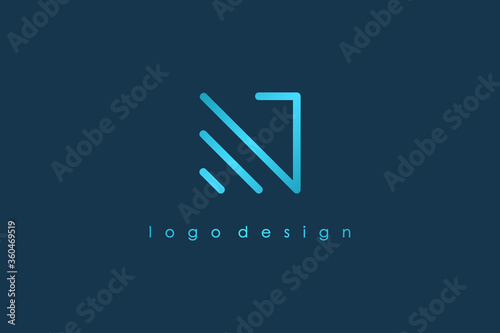 Abstract Initial Letter N Logo. Blue Light Square Geometric Line Style isolated on Blue Background. Usable for Business and Branding Logos. Flat Vector Logo Design Template Element. photo