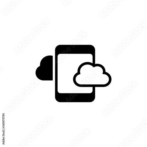 Cloud Mobile app icon in black flat glyph, filled style isolated on white background
