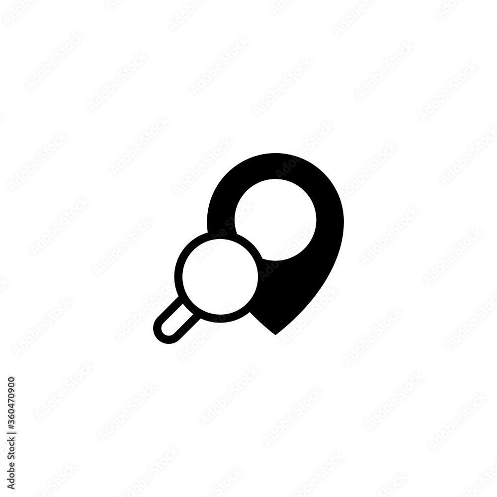 Map search vector icon in black flat glyph, filled style isolated on white background Map search vector icon in black flat glyph, filled style isolated on white background