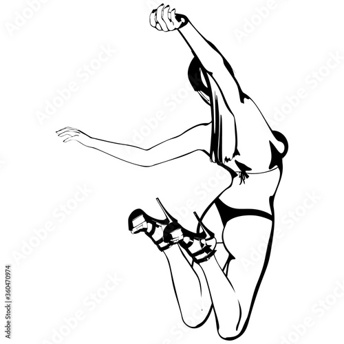 Sexy young girl in a bikini and high-heeled shoes. Woman with beautiful long legs. Isolated vector.