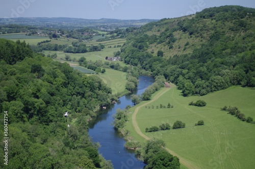 River Wye and a green valley area of Outstanding Natural Beauty in Symonds, UK photo