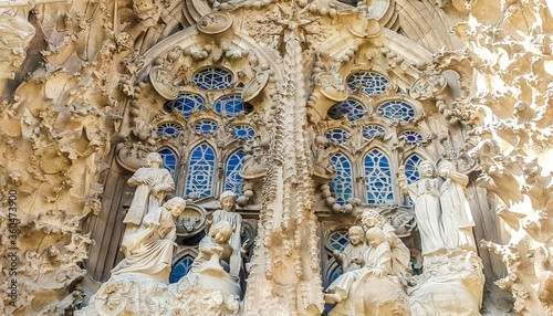 Details of facade of  Cathedral Sagrada Familia. Barcelona, Spain