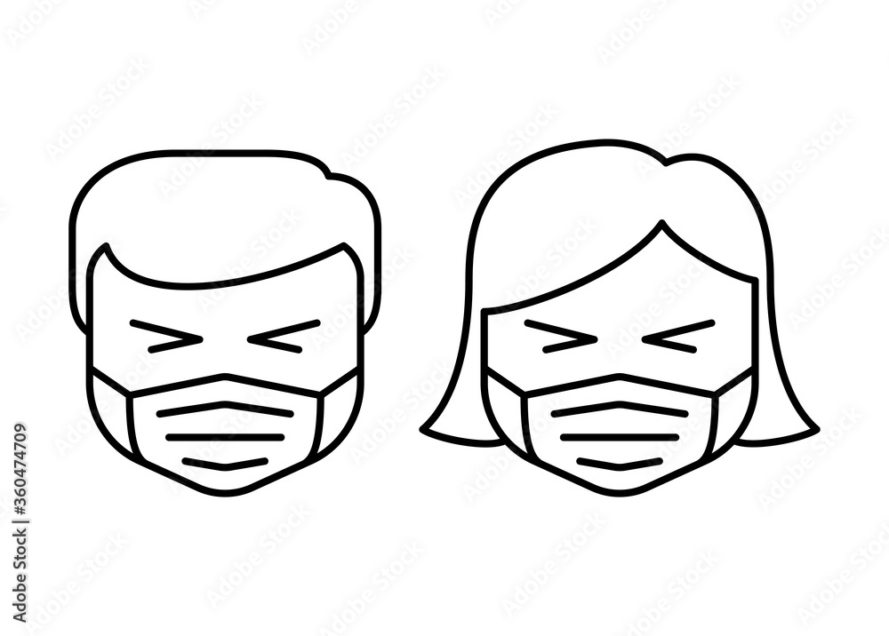 people in face mask line icon, vector pictogram of disease prevention. Protection wear from coronavirus, air pollution, dust, flu illustration