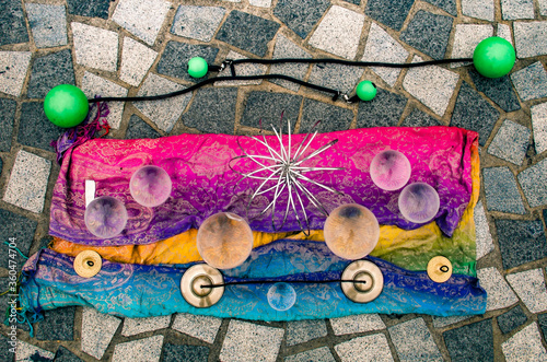 Glass balls, spirals and karatalas for show