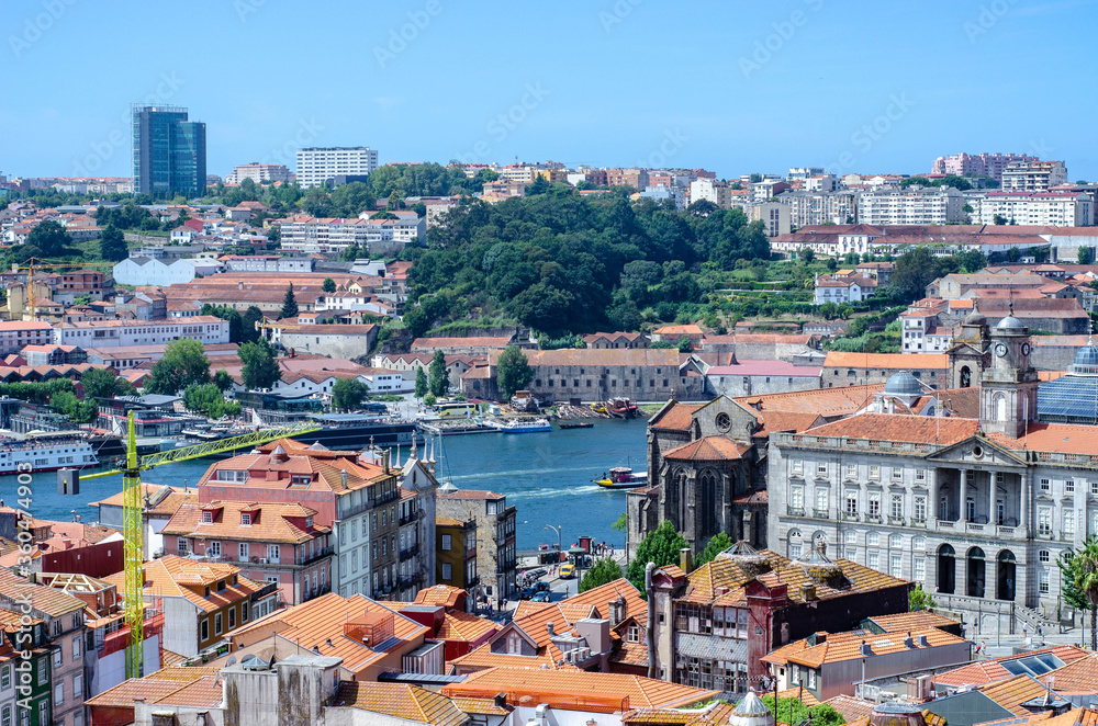 Old buildings in Porto city Portugal. Red roofs of historic area