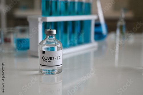 Vaccine that use for prevention,immunization and treatment from corona virus infection (coronavirus disease 2019, COVID-19, nCoV 2019) has been research in laboratory. Medicine infectious concept. photo