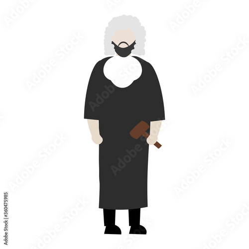 Flat vector character judge with a hammer. Profession judge. Isolate on a white