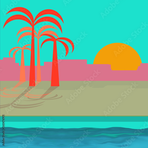 woman in a swimsuit, sitting next to a swimming pool, she has a hat, palm tree and sun, relaxing on vacation © CELINE
