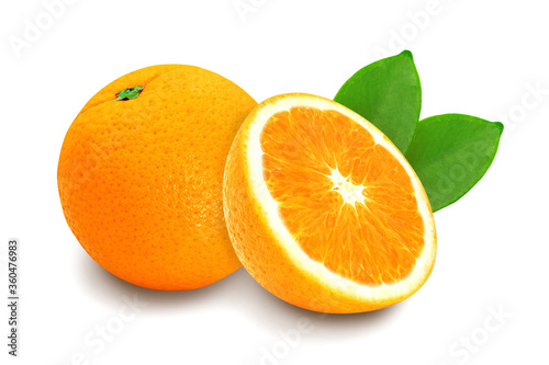 Fresh orange fruit isolated on white background with clipping path.