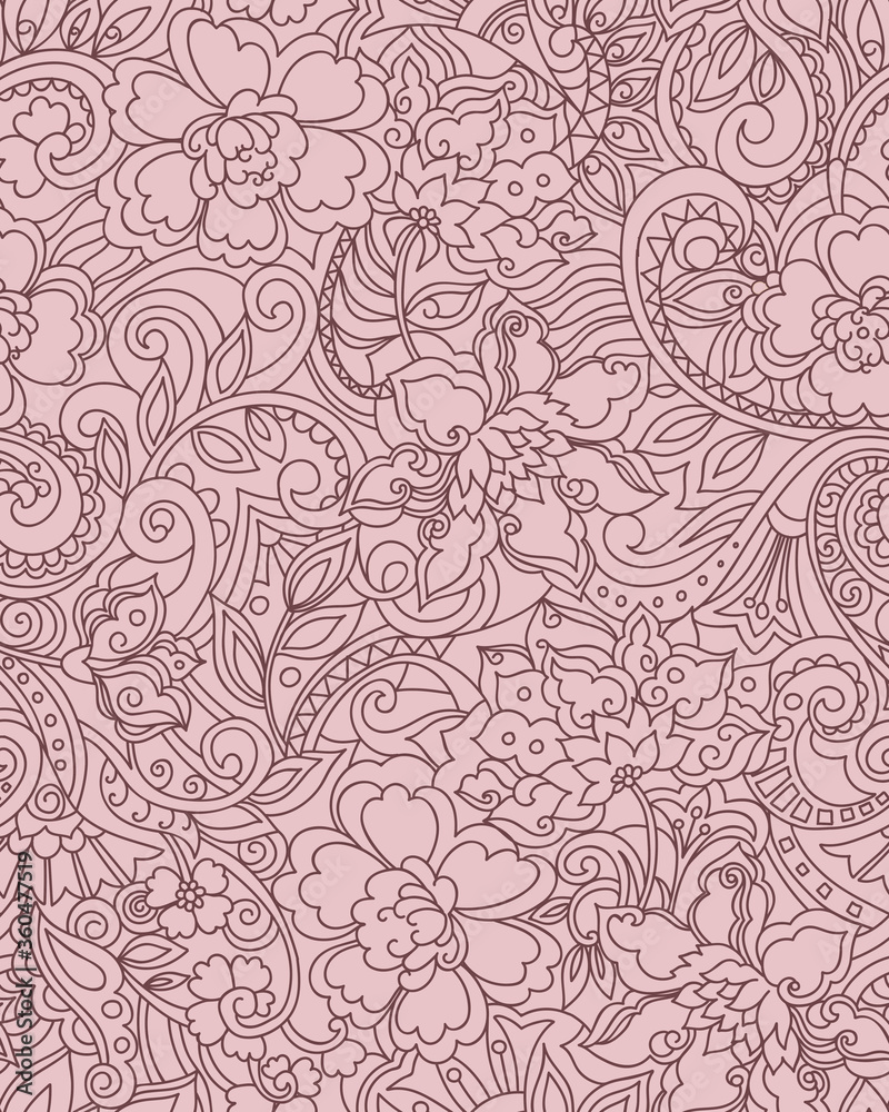 Zen garden collection, seamless pattern dusty pink and brown line drawing