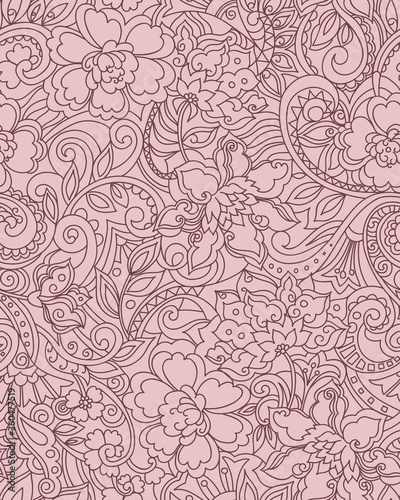 Zen garden collection, seamless pattern dusty pink and brown line drawing © Emilia