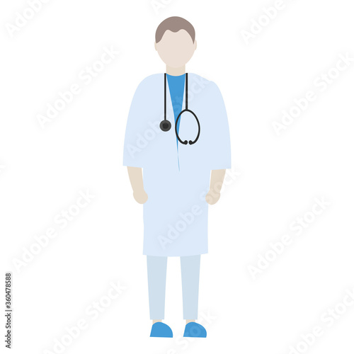 Flat vector character doctor with a stethoscope. The profession of a doctor. Isolate on a white