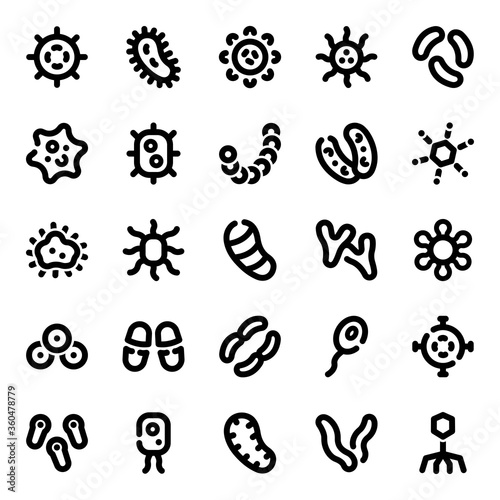 Microbe Line Icon Set . Virus, Bacteria, Germ Icon Vector Illustration.
