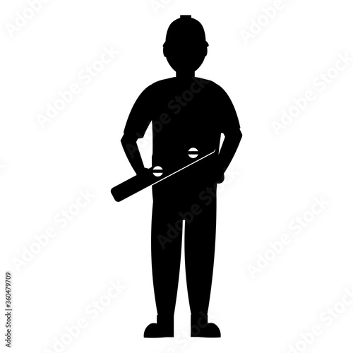 Flat vector character silhouette of a builder in helmet. Profession builder. Isolate on a white