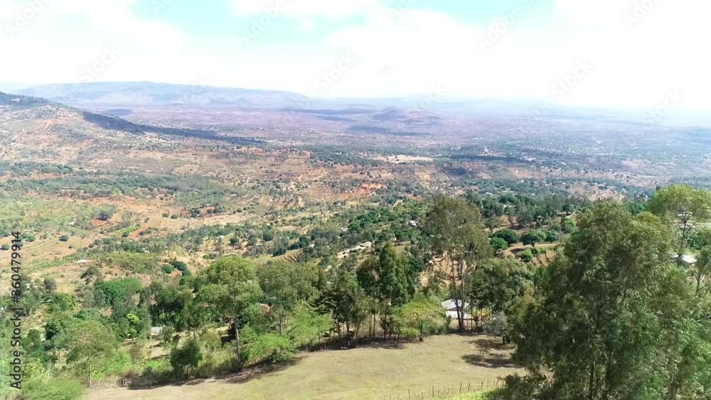 Aerial view of the terrain in the coutryside area of Mbooni, Kenya