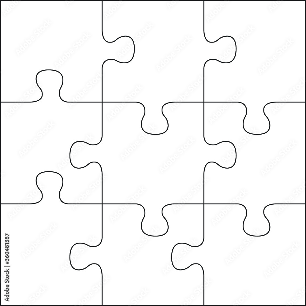Puzzles grid template. Jigsaw puzzle 9 pieces, thinking game and 3x3  jigsaws detail frame design. Business assemble metaphor or puzzles game  challenge vector illustration Stock-Vektorgrafik | Adobe Stock