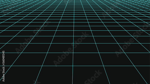 Vector perspective grid. Detailed blue lines on black background. EPS 10 © Ysclips