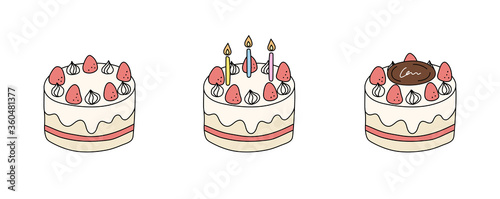 手書きケーキのイラストのセット／かわいい／記念日