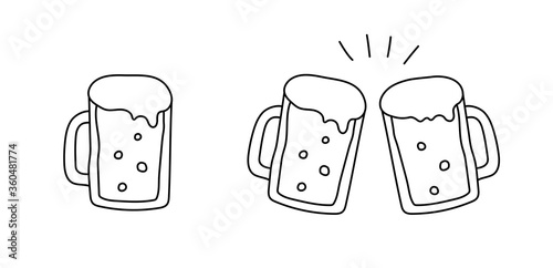 手書きのビールのイラスト／乾杯／素材