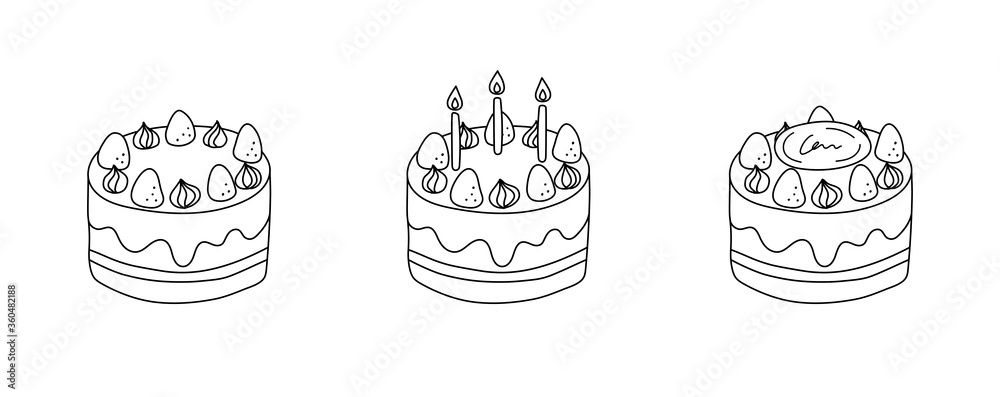 手書きケーキのイラストのセット かわいい 記念日 Stock Illustration Adobe Stock