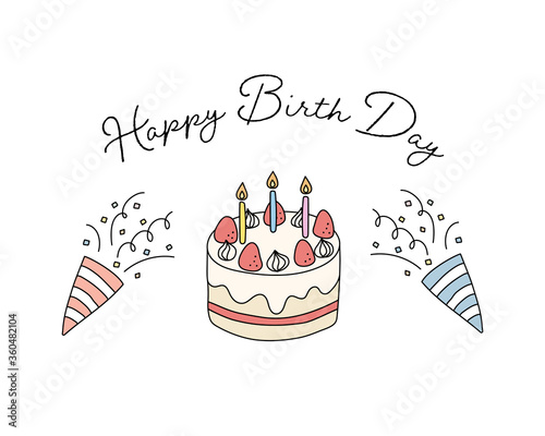 Happybirthdayのイラスト ケーキ クラッカー 手書き Stock Illustration Adobe Stock