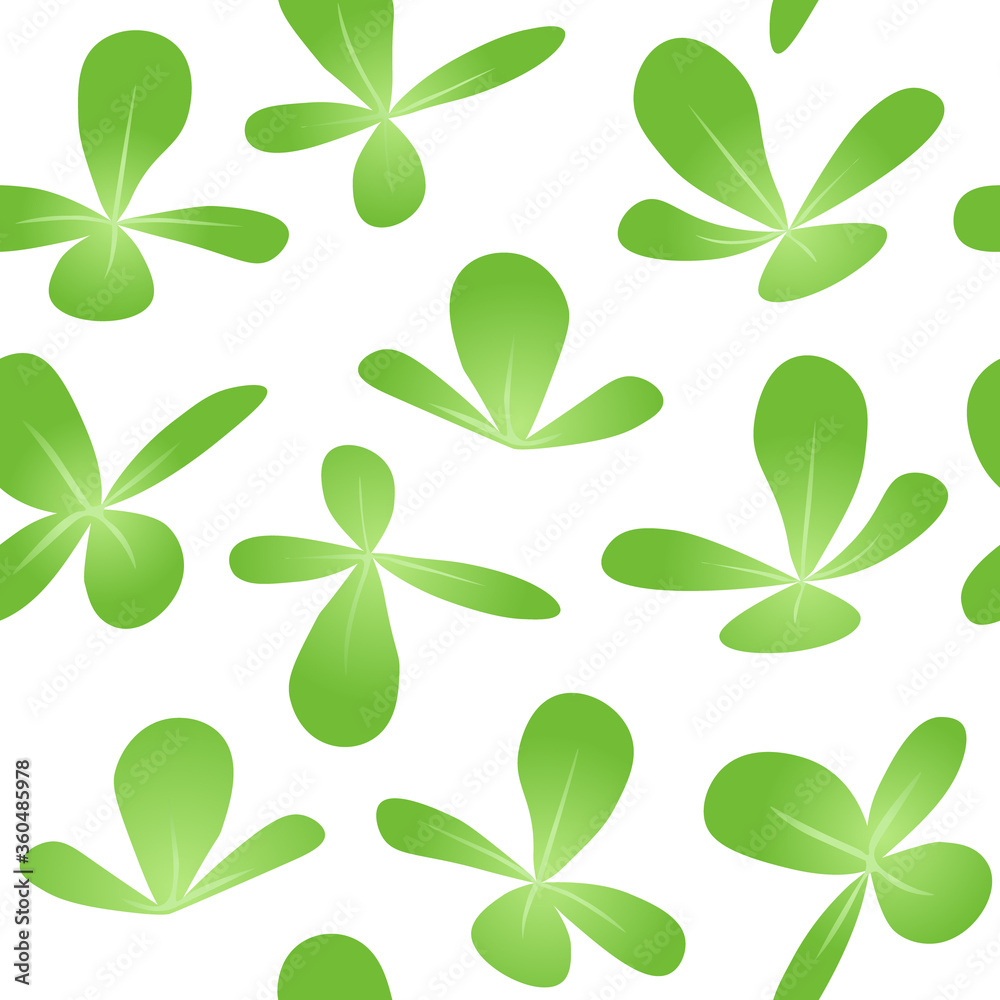 Micro green sprouts seamless pattern. Green purslane sprouting leafs repetitive pattern on transparent background.