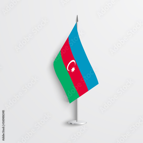 Azerbaijan table flag on light grey background. Azerbaijan desk flag on grey background.