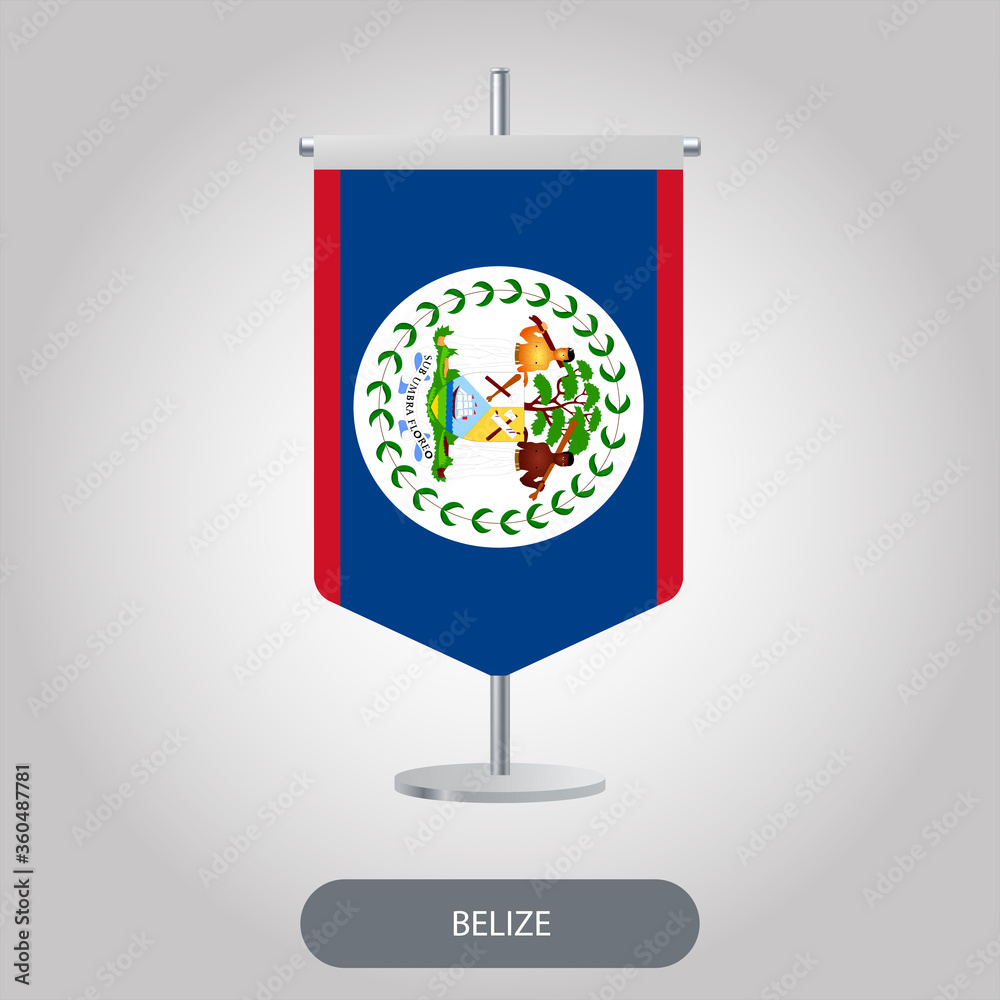 Belize vertical table flag on light grey background. Belize vertical desk flag isolated on grey background. Belize vertical table flag on light grey background. Belize vertical desk flag isolated on grey background.