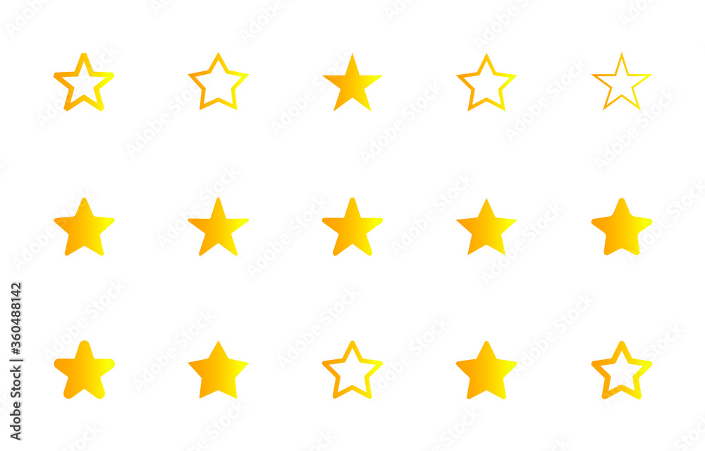 Set of star icon. Vector flat design. Yellow gradient style. EPS 10 Set of star icon. Vector flat design. Yellow gradient style. EPS 10