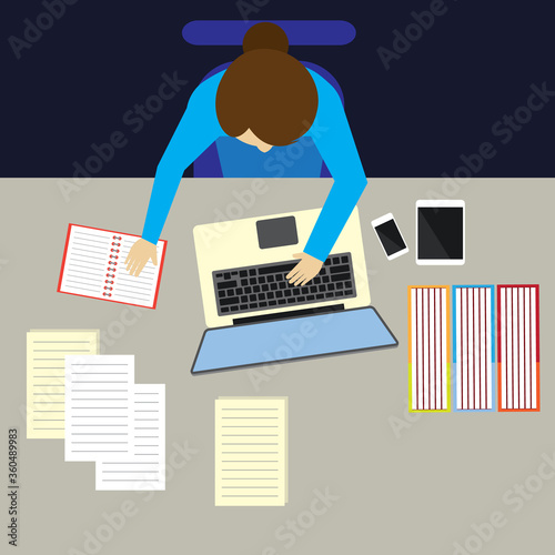 top view of business woman working at office desk table in office