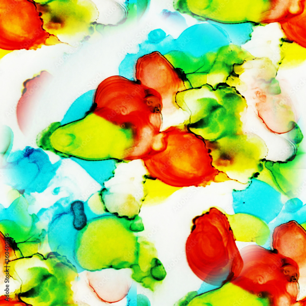 Seamless Ink Floral Pattern. Alcohol Ink Art. 