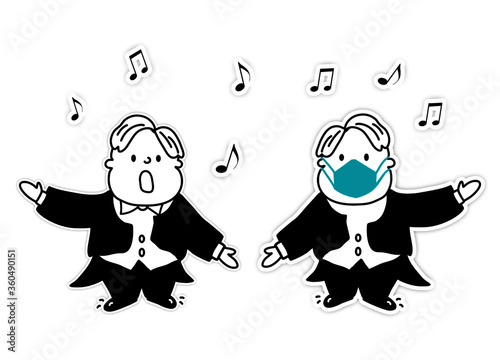 High quality vector graphic. Singers with facemask. Covid-19 mutes musicians.