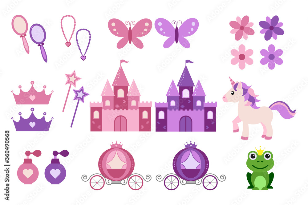 Set of princess design elements Set of princess design elements