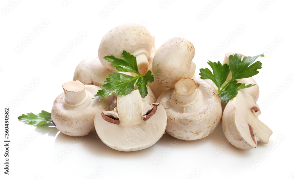 White champignons isolated on white background White champignons isolated on white background