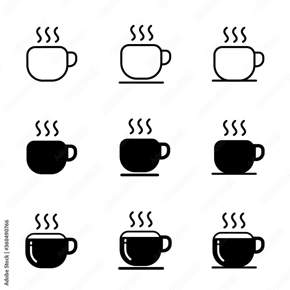 Obraz premium Icono de taza de café. Ilustración vectorial. sobre fondo blanco. Perfecto para imprimir en camisetas, afiches, murales de pared, tazas, gafas, tumbonas, pancartas, rollos y cualquier otro material de