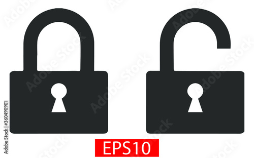 Lock and unlock icon flat style isolated on white background Security symbol for website and apps