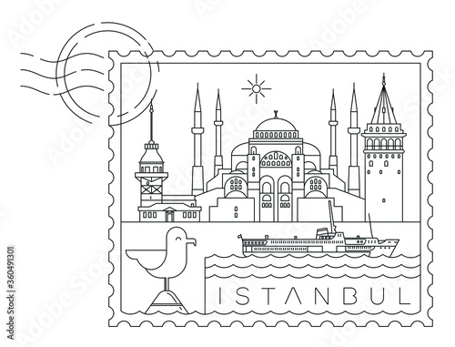 istanbul stamp minimal linear vector illustration and typography design, Turkey